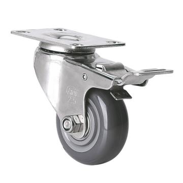 易得力(EDL) 平顶刹车聚氨酯(PU)脚轮，脚轮不锈钢轴承2.5寸70kg，S347225L-S3425-76