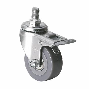 易得力(EDL) 丝口刹车聚氨酯(PU)脚轮，脚轮不锈钢轴承2寸50kg，S26742H/M10X15-S262-76