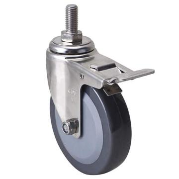 易得力(EDL) 丝口刹车聚氨酯(PU)脚轮，脚轮不锈钢轻型4寸70kg，S34744L/M12X25-S344-74