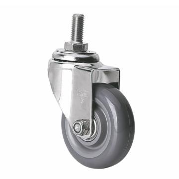 易得力(EDL) 丝口万向聚氨酯(PU)脚轮，脚轮不锈钢轴承3寸80kg，S34733/M12X25-S343-76