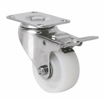 易得力(EDL) 平顶刹车尼龙(PA)脚轮，脚轮不锈钢轴承3寸150kg，S54723L-S543-26