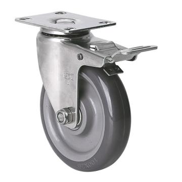 易得力(EDL) 平顶刹车聚氨酯(PU)脚轮，脚轮不锈钢轴承4寸90kg，S34724L-S344-76