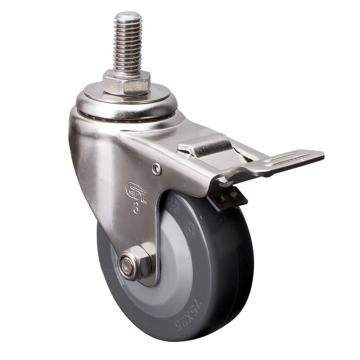 易得力(EDL) 丝口刹车聚氨酯(PU)脚轮，脚轮不锈钢轻型3寸70kg，S34743L/M12X25-S343-74