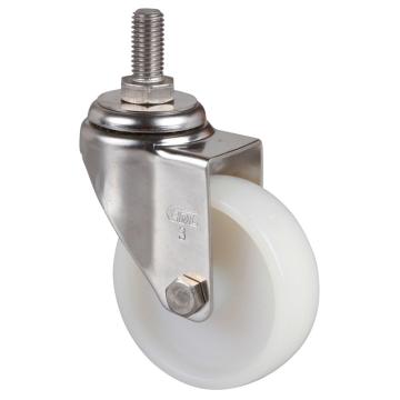 易得力(EDL) 丝口万向尼龙(PA)脚轮，脚轮不锈钢轻型3寸80kg，S34733/M12X25-S343-23