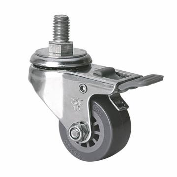 易得力(EDL) 丝口刹车聚氨酯(PU)脚轮，脚轮不锈钢小型1.5寸35kg，S267415H/M10X15-S2615-73