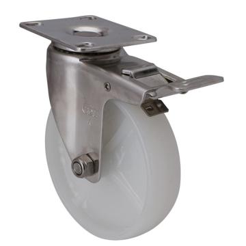 易得力(EDL) 平顶刹车尼龙(PA)脚轮，脚轮不锈钢轻型4寸90kg，S34724L-S344-23