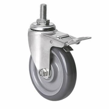 易得力(EDL) 丝口刹车聚氨酯(PU)脚轮，脚轮不锈钢轴承4寸90kg，S34744L/M12X25-S344-76