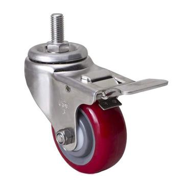 易得力(EDL) 丝口刹车高强度聚氨酯(TPU)脚轮，脚轮不锈钢中型3寸150kg，S54743L/M12X25-S543-85