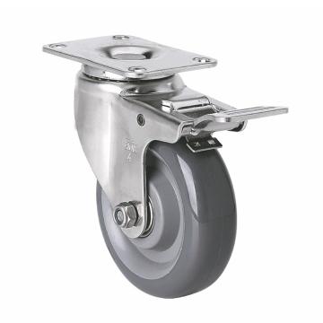 易得力(EDL) 平顶刹车聚氨酯(PU)脚轮，脚轮不锈钢轴承4寸150kg，S54724L-S544-76