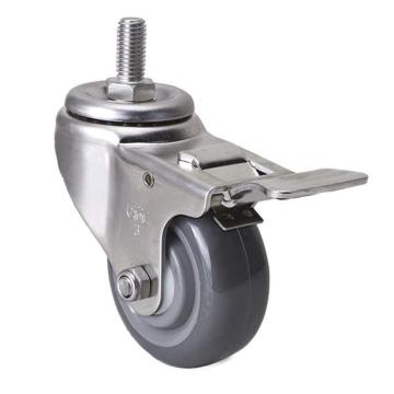 易得力(EDL) 丝口刹车聚氨酯(PU)脚轮，脚轮不锈钢中型3寸150kg，S54743L/M12X25-S543-75