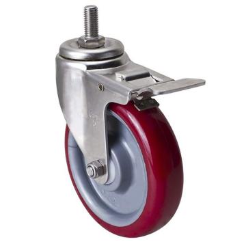 易得力(EDL) 丝口刹车高强度聚氨酯(TPU)脚轮，脚轮不锈钢中型5寸150kg，S54745L/M12X25-S545-85