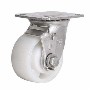 易得力(EDL) 平顶刹车尼龙(PA)脚轮，脚轮不锈钢重型4寸380kg，S71724C-S714-25/C