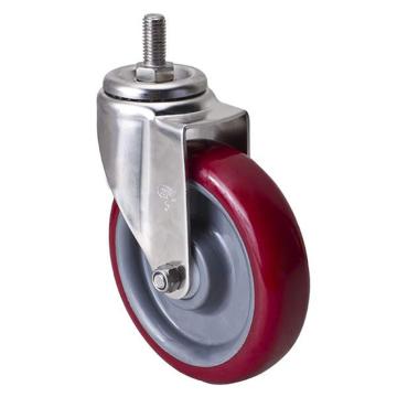 易得力(EDL) 丝口万向高强度聚氨酯(TPU)脚轮，脚轮不锈钢中型5寸150kg，S54735/M12X25-S545-85