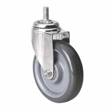 易得力(EDL) 丝口万向聚氨酯(PU)脚轮，脚轮不锈钢轴承5寸150kg，S54735/M12X25-S545-76