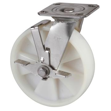 易得力(EDL) 平顶刹车尼龙(PA)脚轮，脚轮不锈钢重型8寸450kg，S71728C-S718-25/C