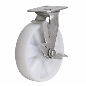 易得力(EDL) 平顶刹车尼龙(PA)脚轮，脚轮不锈钢轴承8寸450kg，S71728C-S718-26/C