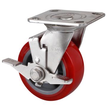 易得力(EDL) 平顶刹车高强度聚氨酯(TPU)脚轮，脚轮不锈钢重型5寸380kg，S71725C-S715-85/C