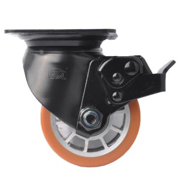 易得力(EDL) 平顶刹车高强度聚氨酯（TPU）设备脚轮，脚轮3寸500kg，M43323L-M433-86A