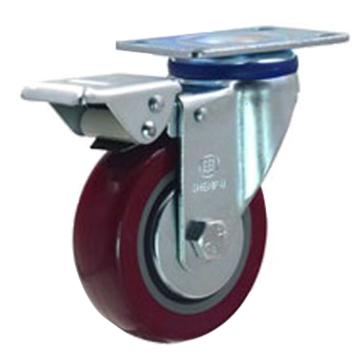 申牌 4寸聚氨酯中型脚轮，平底刹车 载重(kg):135 轮宽(mm):32 全高(mm):135，20A20-1016