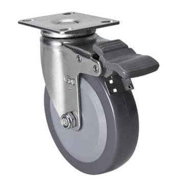 易得力(EDL) 平顶刹车聚氨酯(PU)脚轮，脚轮轻型4寸70kg，36124H-364-74