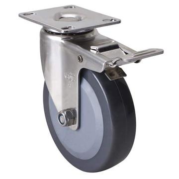 易得力(EDL) 平顶刹车聚氨酯(PU)脚轮，脚轮不锈钢轻型4寸70kg，S34724L-S344-74