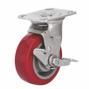 易得力(EDL) 平顶刹车高强度聚氨酯(TPU)脚轮，脚轮不锈钢轴承5寸380kg，S71725C-S715-86/C