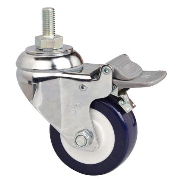 易得力(EDL) 丝口刹车高强度聚氨酯(TPU)脚轮，脚轮中型镀铬3寸130kg，57243H/M12X25-573-87