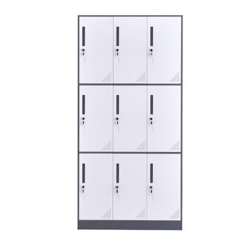 Raxwell 九门更衣柜，更衣柜灰白色窄边套色款 900*500*1850mm 板材厚度0.7mm