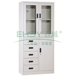 西域推荐 器械偏五斗柜，900宽*390深*1850高，灰白色，钢板厚度为0.8mm