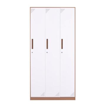 臻远 钢制储物柜，收纳柜更衣柜咖白色窄边套色款 三门更衣柜，900*500*1850mm