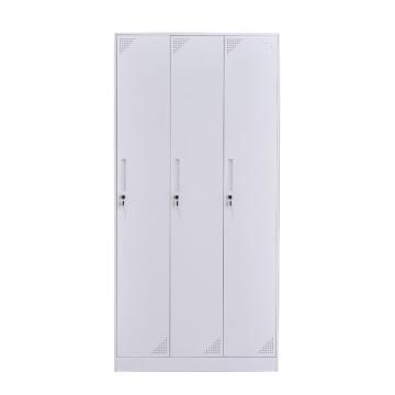 臻远 钢制储物柜，收纳柜更衣柜纯白色窄边套色款 三门更衣柜，长900*宽500*高1850mm
