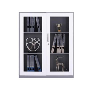 企诺 三层玻璃门对开门柜矮柜文件柜资料档案柜，乳白色 900*400*1090mm 厚度0.6mm