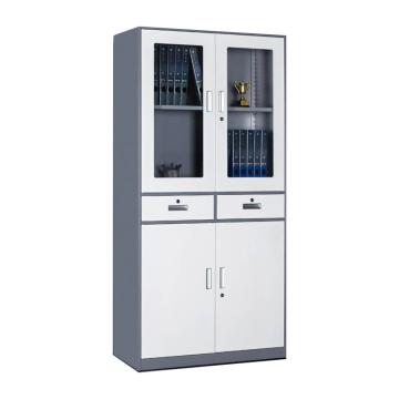 花都 窄边双色二明斗玻璃文件柜，H1800*W900*D390mm HDW-S-B24 钢板厚度0.8mm