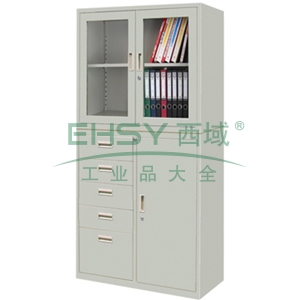 玻璃开门8五抽单门柜，900宽*400深*1800高，图片色，0.7mm厚度