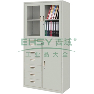 玻璃开门8六抽单门柜，900宽*400深*1800高，图片色，0.7mm厚度