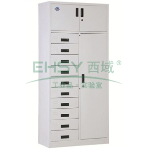 西域推荐 三门十斗柜，900宽*390深*1800高，灰白色，钢板厚度为0.7mm