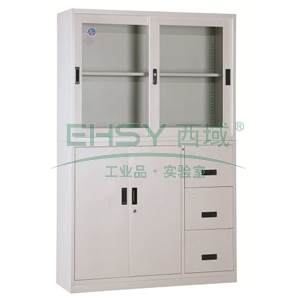 西域推荐 宽偏三斗柜，1180宽*390深*1850高，灰白色，钢板厚度为0.8mm