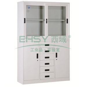 西域推荐 宽中六斗柜，1180宽*390深*1800高，灰白色，钢板厚度为0.7mm