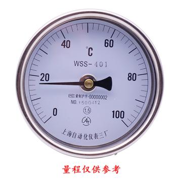 上仪 不锈钢双金属温度计，WSS-401 轴向(直型) Φ100 可动外螺纹 M27*2 L=100mm 0-100°C 1.6级