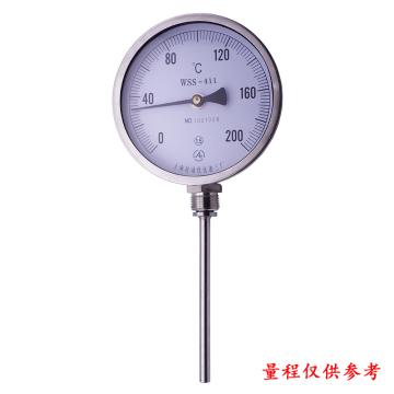 上仪 不锈钢双金属温度计，WSS-411 径向(角型) Φ100 可动外螺纹 M27*2 L=100mm 0-100°C 1.6级