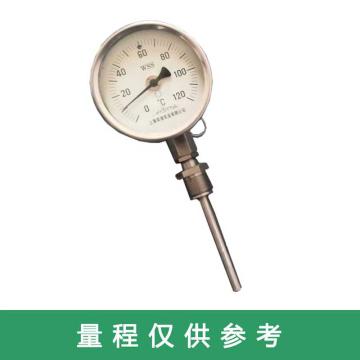 不锈钢万向型双金属温度计，WSS-581 Φ150 抽芯 0-100℃ 插深300mm 保护管Φ10精度1.5 可动外M27*2