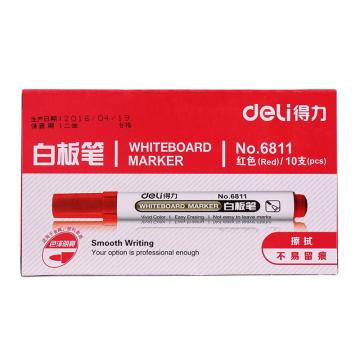 得力 白板笔，6811 红，10支/盒 单位：盒 (替代：RAM747）