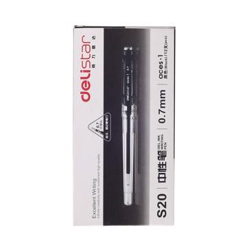 得力 （deli） 经典耐用软胶握手中性笔，S20黑色 0.7mm，12支/盒 单位：盒 (替代：ALY026）