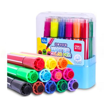 得力 水彩笔，填色笔画笔涂鸦绘画笔(12色/盒) 粉色 70652 单位：盒