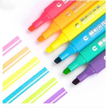 得力 标记醒目荧光笔，考试重点标记笔水性记号笔 33111 6支/盒 混色 单位：盒