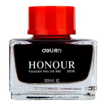 得力墨水，S636钢笔墨水(红) 30ml非碳素钢笔墨水 单位：盒